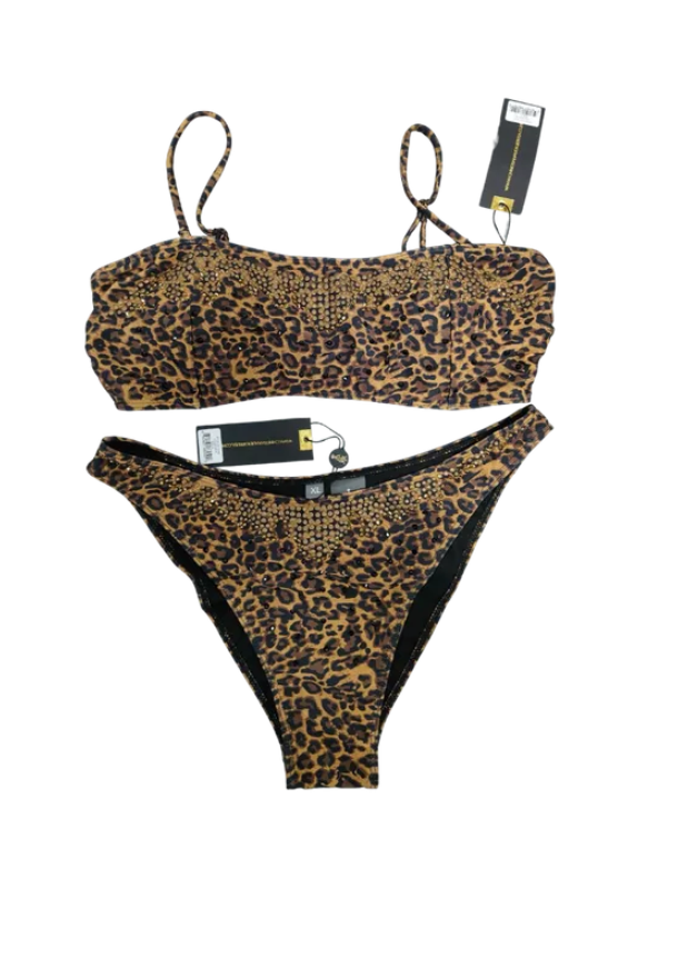 Gold studded animal print 2 piece bandeau