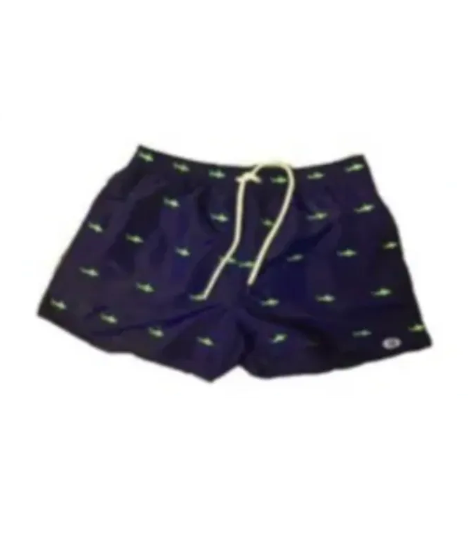 Christian Audigier Sail Blue Shark Print Swim Shorts.
