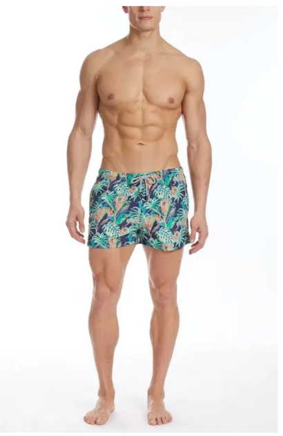 Christian Audigier Low Waist Multi-Leaf hidden Leopard print mens swimwear shorts.