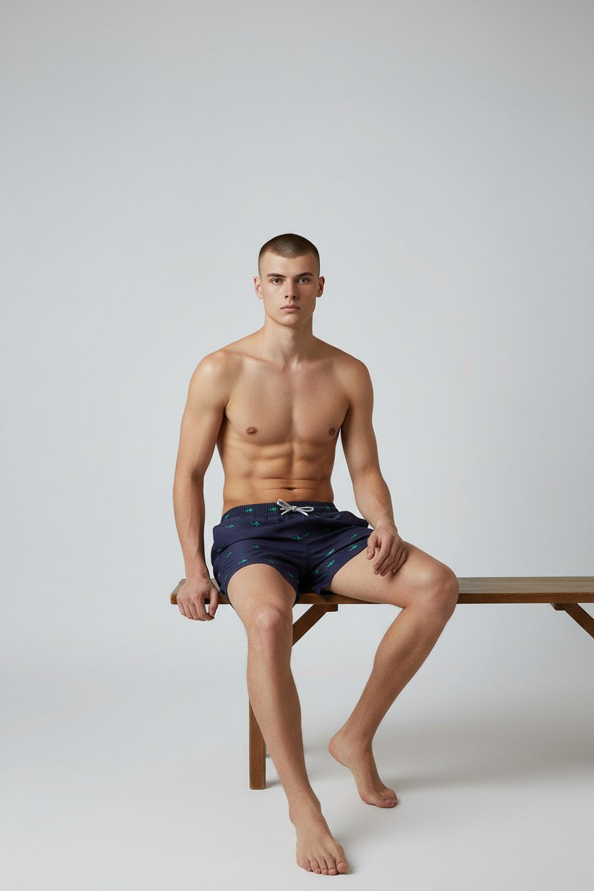 Christian Audigier Sail Blue Shark Print Swim Shorts. BMS619-0006M