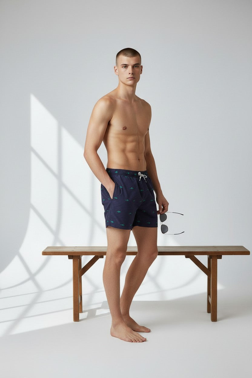 Christian Audigier Sail Blue Shark Print Swim Shorts. BMS619-0006M