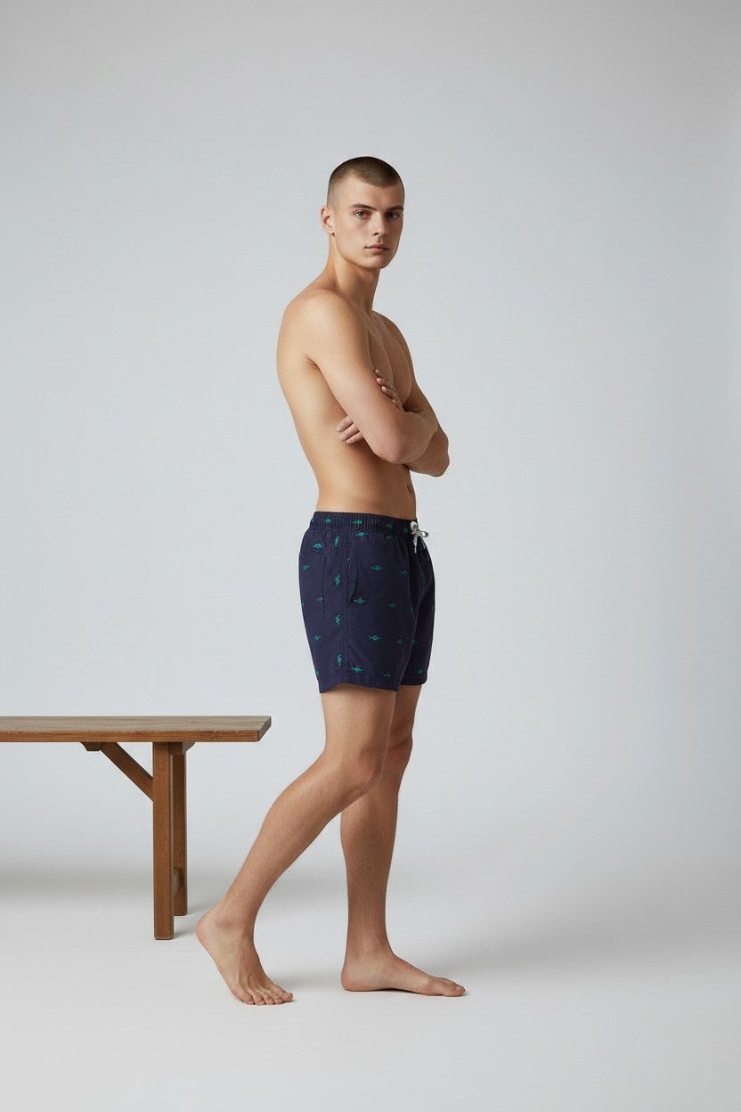 Christian Audigier Sail Blue Shark Print Swim Shorts. BMS619-0006M