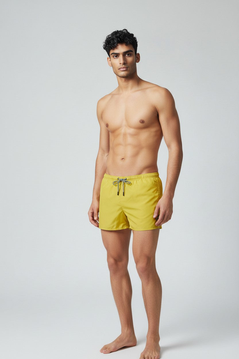 Christian Audigier Low Waist Swim Shorts with waist tie. BMS619-0009M